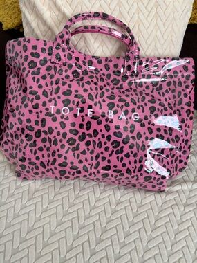 Glossy Pink Leopard Print PVC Tote Bag NWT